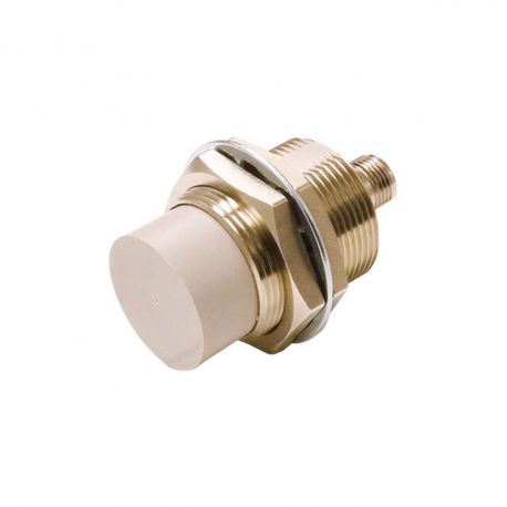 Proximity sensor, inductive, nickel-brass, short body, M30, unshielded, 18 mm, DC, 3-wire, PNP NC, M12 connector