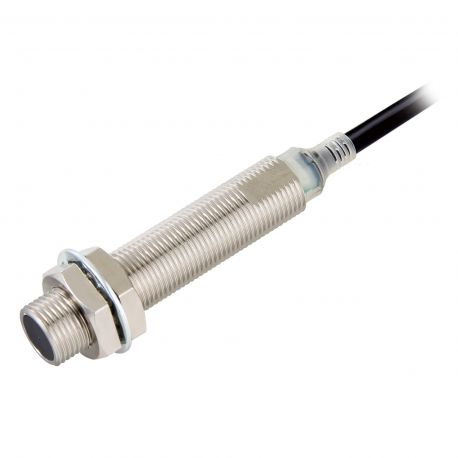 Proximity sensor, inductive, nickel-brass, long body, M12, shielded, 2 mm, DC, 3-wire, PNP NC, 2 m cable