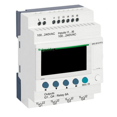 SR3B101FU - Zelio Logic - 10 E/S extensibles - 100 à 240Vca - horloge + afficheur