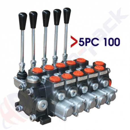 Distributeur hydraulique empilable de 100 litres, 5PC100 , cinq tiroirs , G 3/4" , tiroir central ouvert