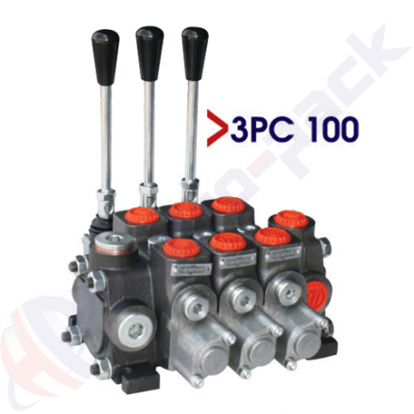 Distributeur hydraulique empilable 100 litres, 3PC100 , trois tiroirs , G 3/4" , tiroir central ouvert